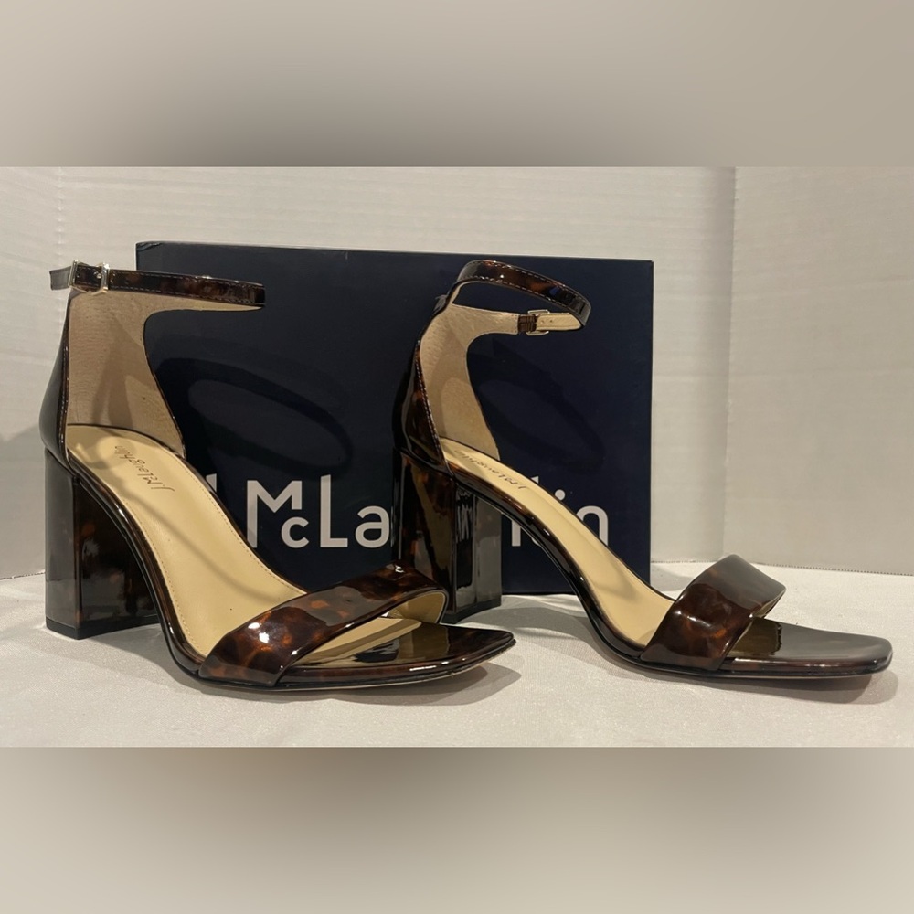 J. MCLAUGHLIN Brown Tortoise Esme Ankle Strap Block Heels Women’s Size 10